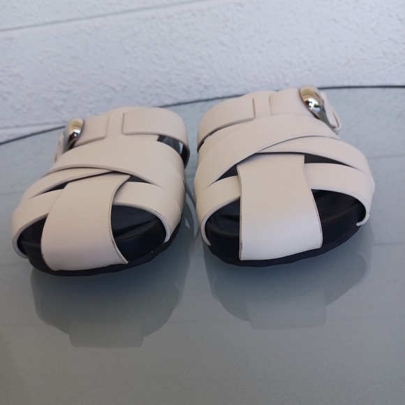 Aerosoles Womens Cream White Caged Platform Slide Sandals Silver Buckle 10M NEW - Picture 7 of 9